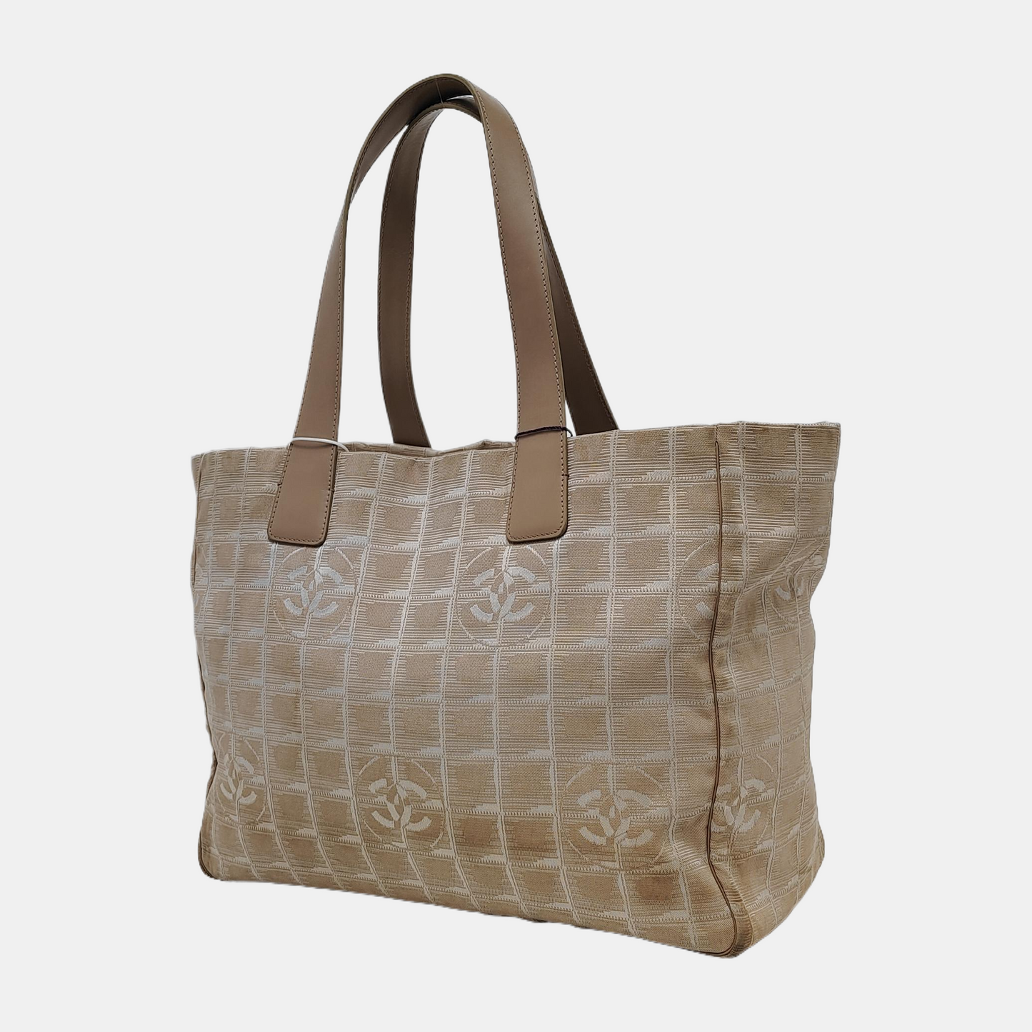 CHANEL TRAVEL LINE Ivory Fabric Ice Grid Single Shoulder Bag Tote Bag Golden hardware 9nan-(SKU)-944131983