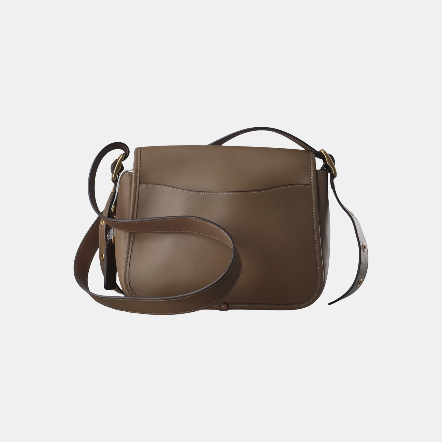 COACH RAMBLER Elephant Gray Calfskin Leather Crossbody Bag Golden hardware Removable shoulder strap-(SKU)-933856249