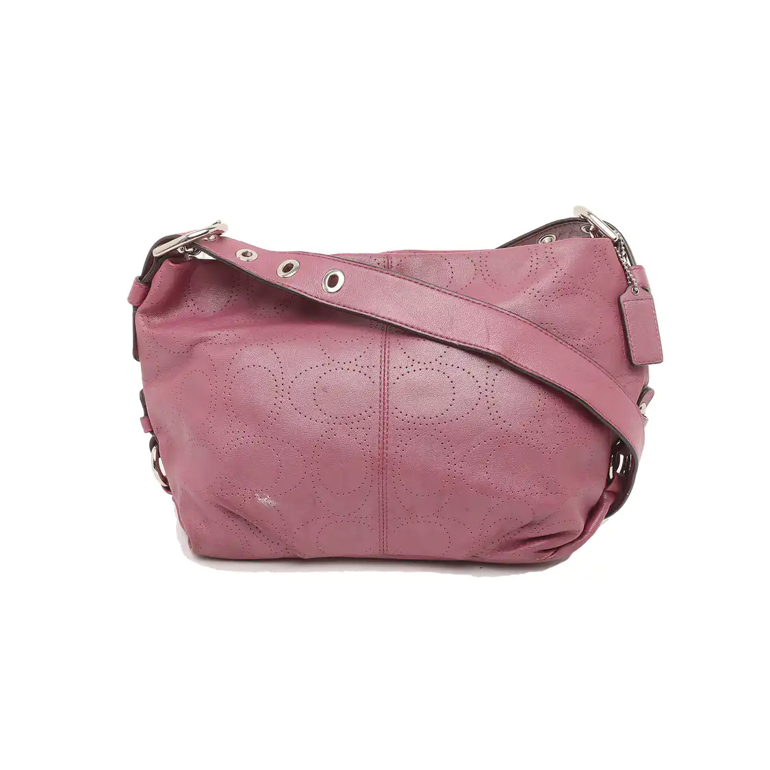COACH Fuchsia Leather Cut-Out Sling Bag Silver Hardware Removable shoulder strap-(SKU)-928562151