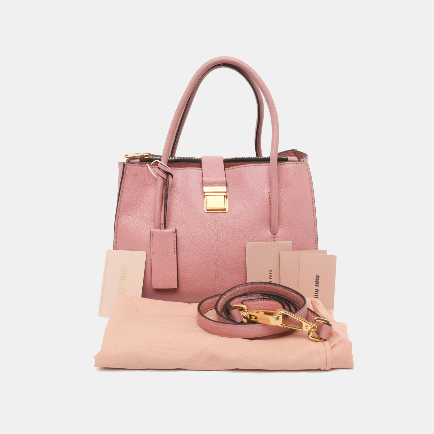 Miu Miu Pink Cowhide Sling Bag Tote Bag Golden hardware Removable shoulder strap-(SKU)-930663489