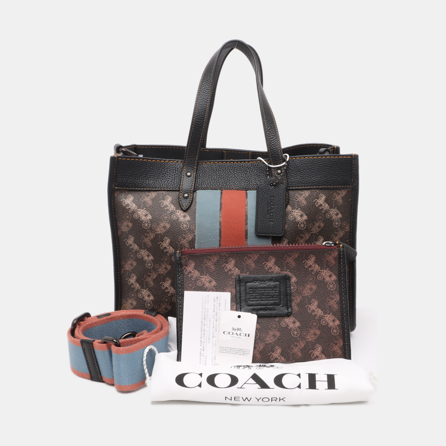 COACH FIELD Brown Coated Canvas Printed Carriage Single Shoulder Bag Crossbody Handbag Black hardware Pouch detachable shoulder strap-(SKU)-14243467