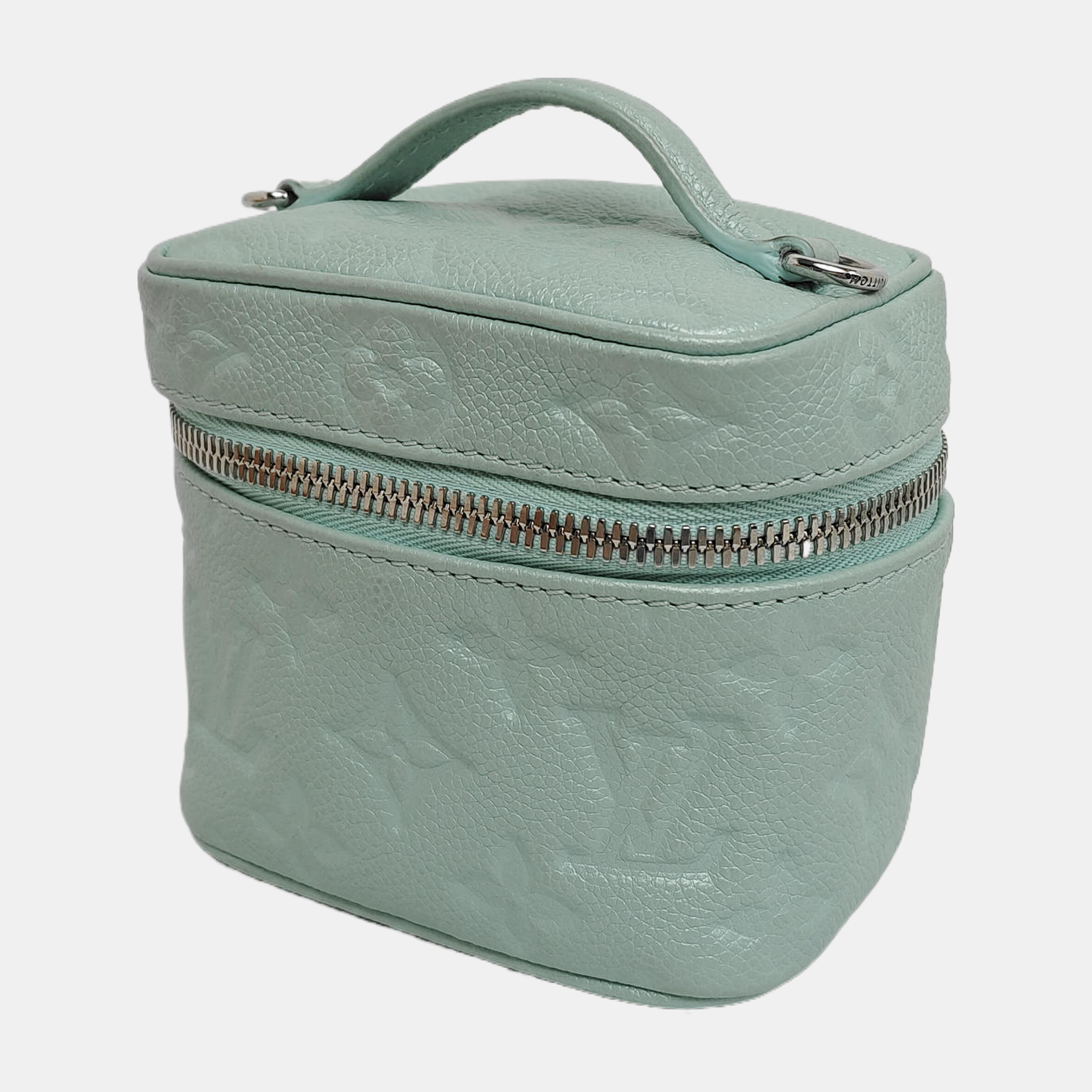 LOUIS VUITTON NICE Turquoise Green Leather Monogram Embossed Shoulder Bag Silver Hardware Removable Strap-(SKU)-942263065