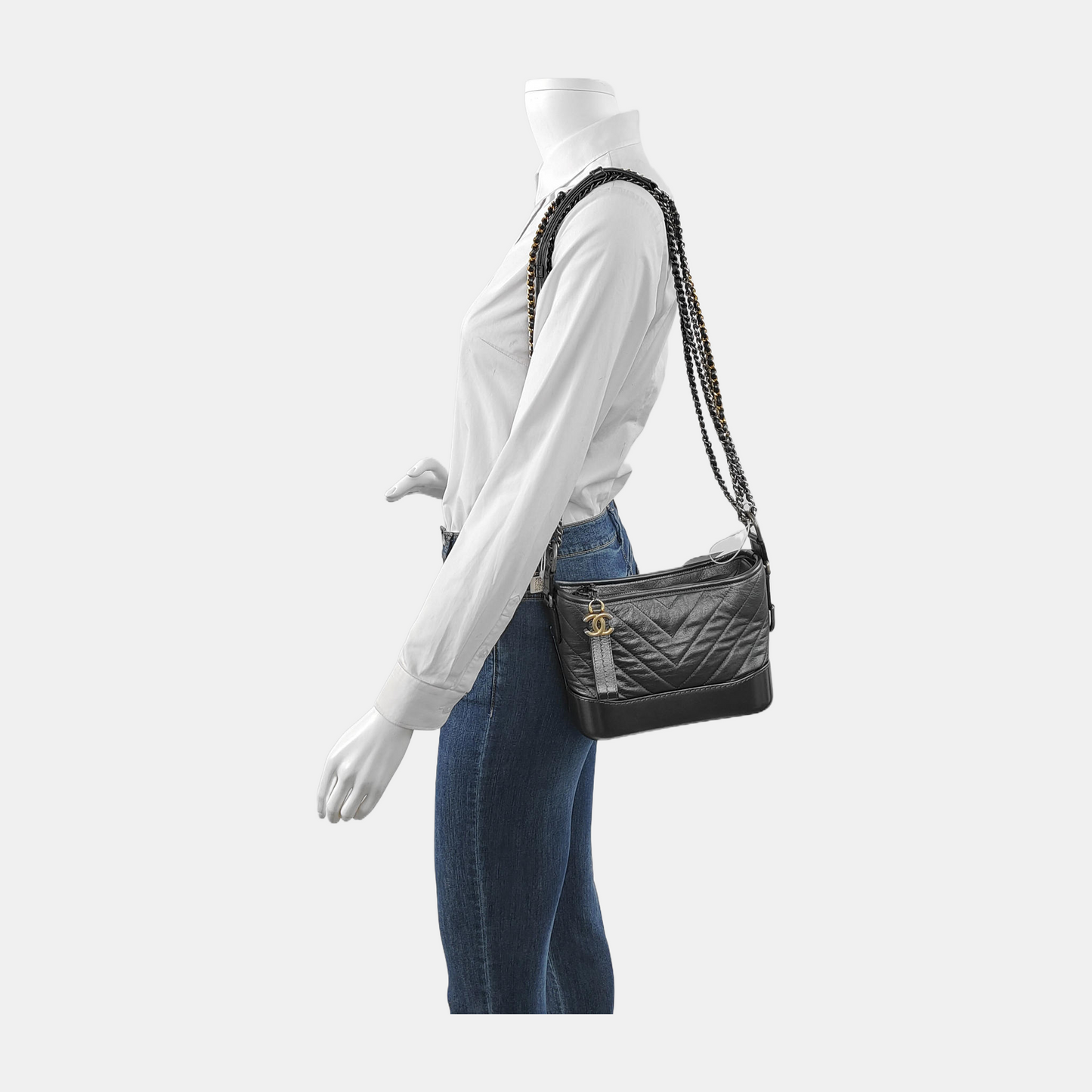CHANEL GABRIELLE Small size deep grey leather quilted V pattern Gabrielle bag shoulder bag crossbody bag with gold silver ruthenium hardware 28 opening and removable shoulder strap-(SKU)-943365638
