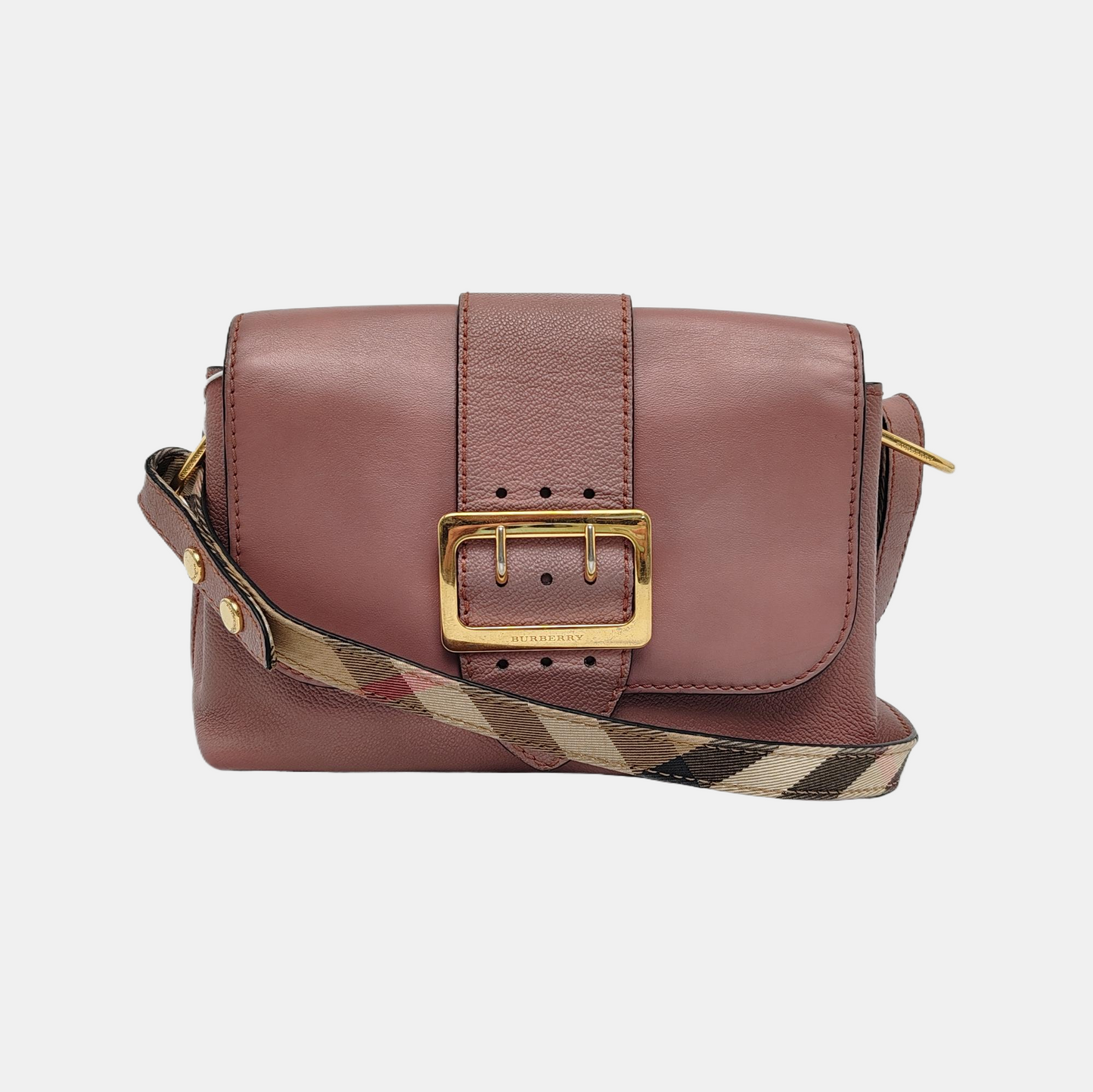 BURBERRY Buckle Beige Leather Crossbody Bag Single Shoulder Bag Golden hardware Removable shoulder strap-(SKU)-940108436