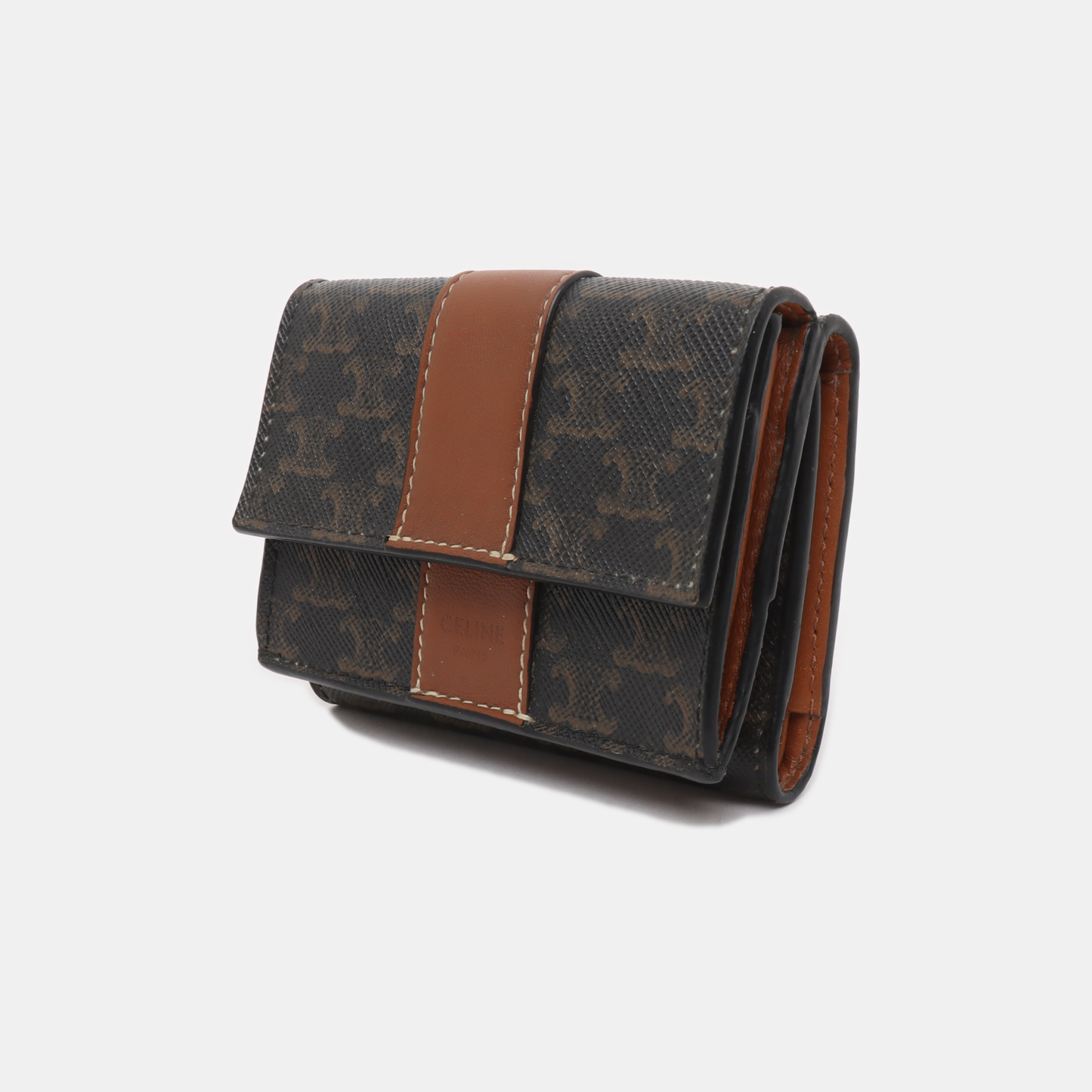CELINE Brown Coated Canvas Triumph Wallet Golden hardware-(SKU)-939788660