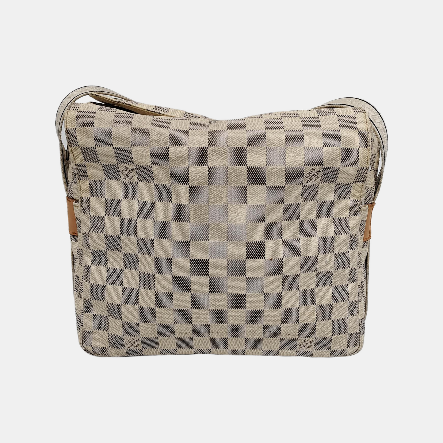 LOUIS VUITTON NAVIGLIO White Coated Canvas Chessboard Plaid Single Shoulder Bag Tote Crossbody Golden hardware-(SKU)-946272112