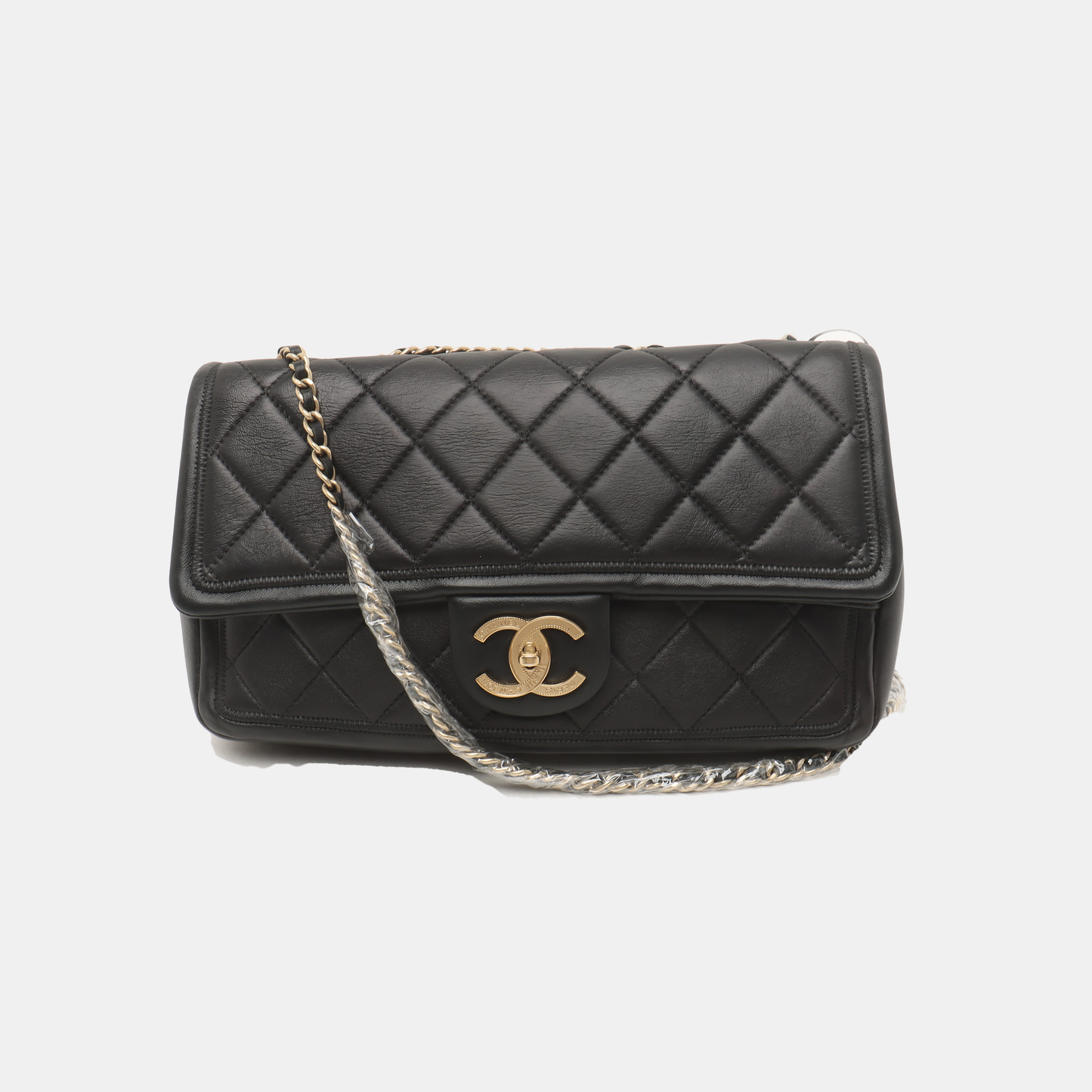 CHANEL GRAPHIC Medium Black Leather Quilted Shoulder Bag with Removable Strap-(SKU)-933903189