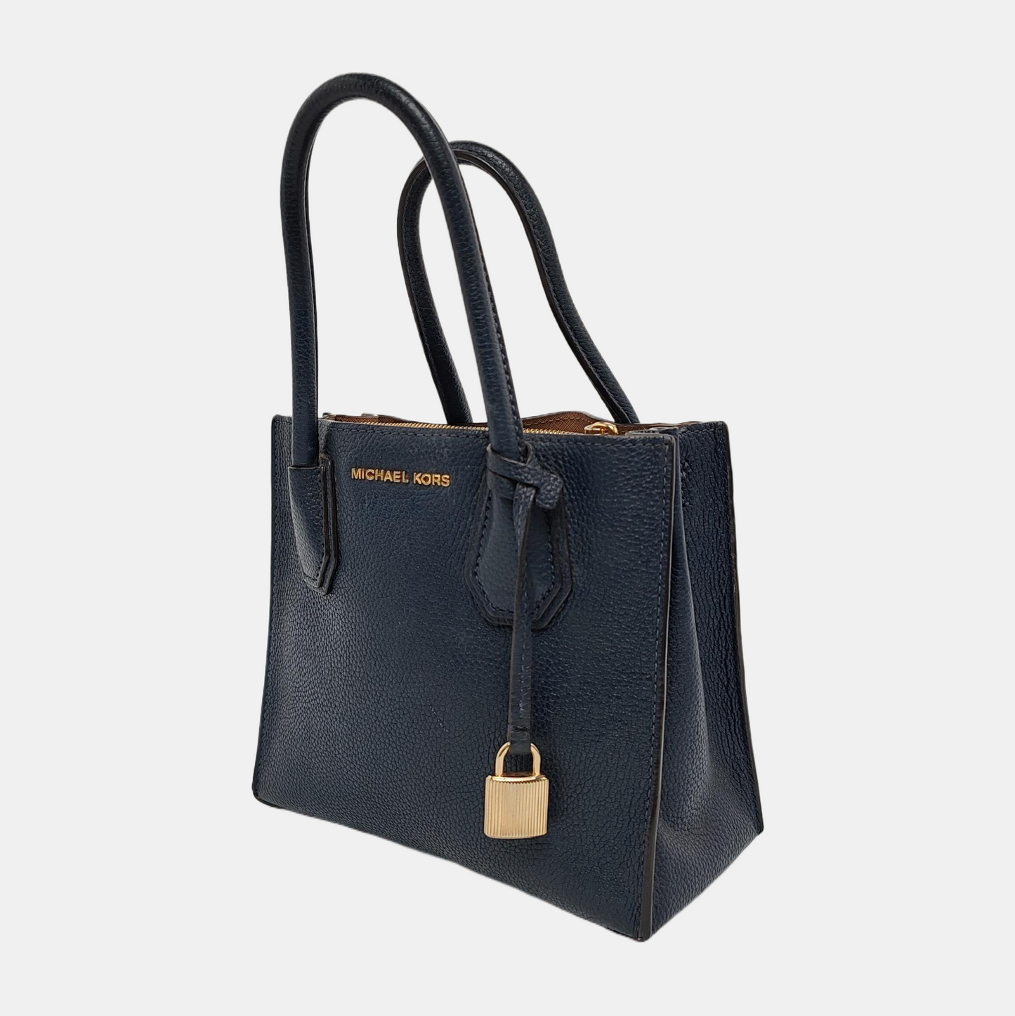 MICHAEL KORS Mercer Medium size Dark Blue Cowhide Embossed Single Shoulder Bag Handbag Crossbody Bag Golden hardware Removable shoulder strap-(SKU)-940019872
