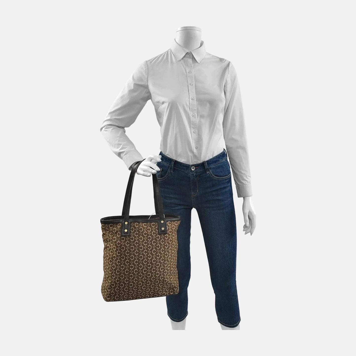 CELINE Brown Canvas Triumph Single Shoulder Bag Tote Bag Golden hardware-(SKU)-945086519