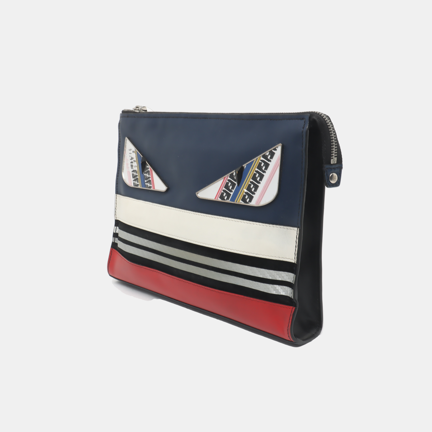 FENDI Monster Dark Blue Cowhide Mini Monster Patchwork Handbag Silver Hardware-(SKU)-937769210