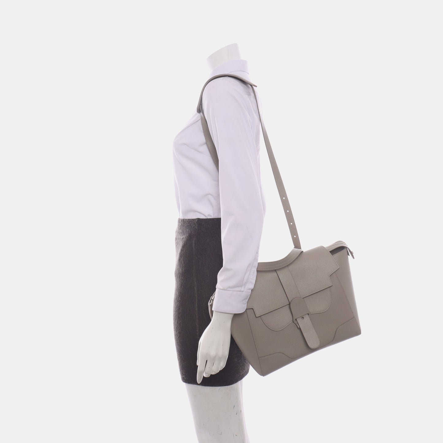 senreve Gray Cow Leather Embossed Single Shoulder Bag Backpack Silver Hardware Removable shoulder strap-(SKU)-14223070
