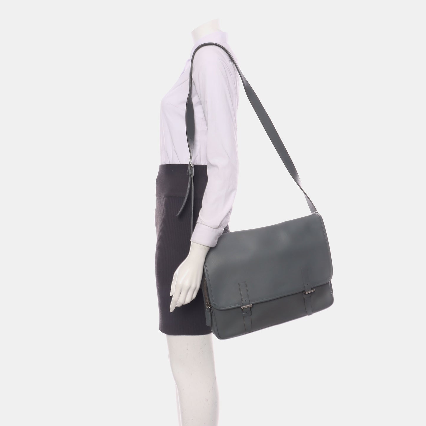 PRADA Dark Grey Cowhide Crosshatch shoulder bag Silver Hardware-(SKU)-938485965