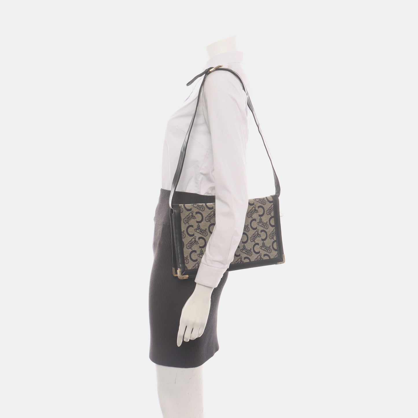 CELINE Gray Canvas Floral Single Shoulder Bag with Handbag Golden hardware Removable shoulder strap-(SKU)-937140931