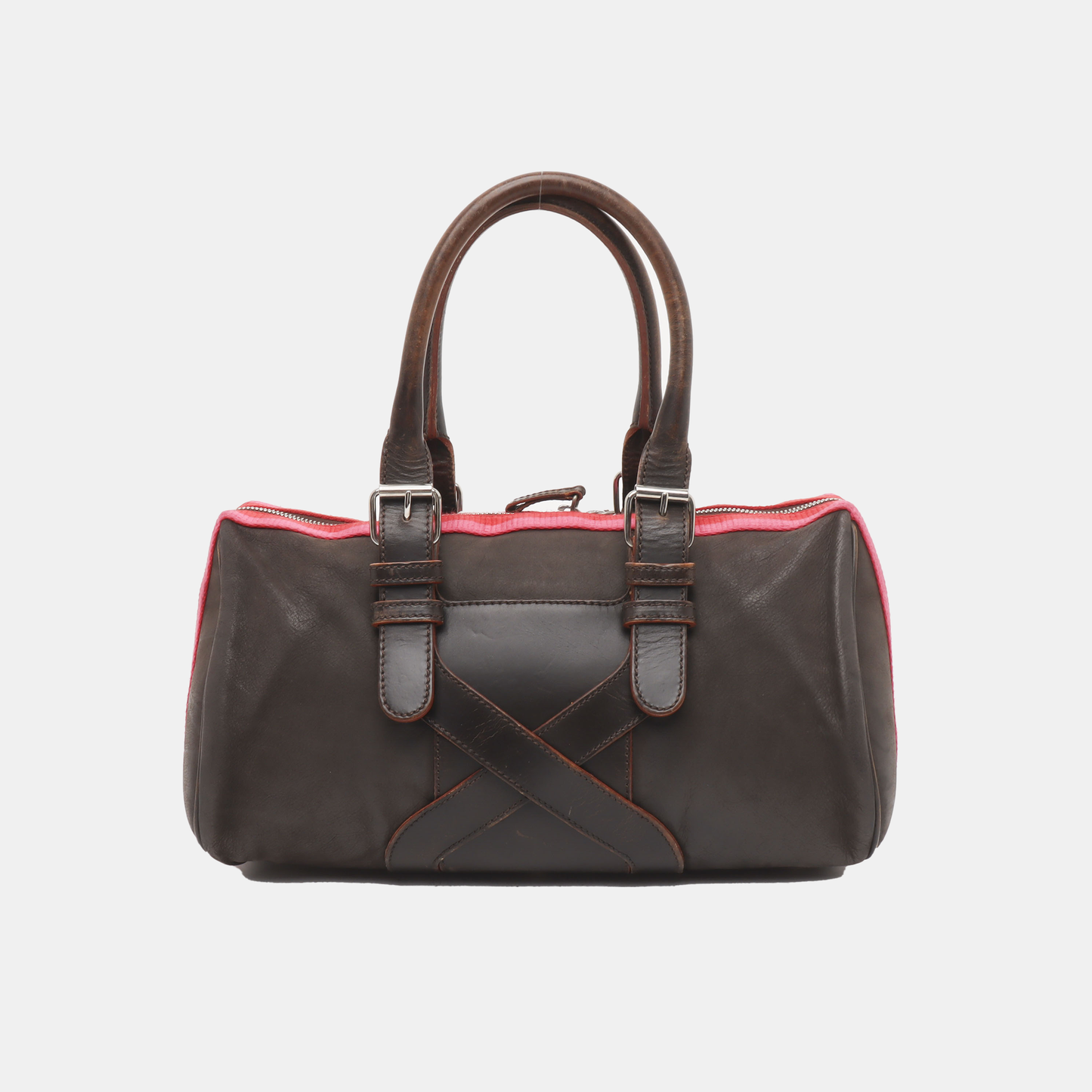 LOEWE Tote bag Dark Brown Leather Handbag Silver Hardware shoulder straps-(SKU)-938692603