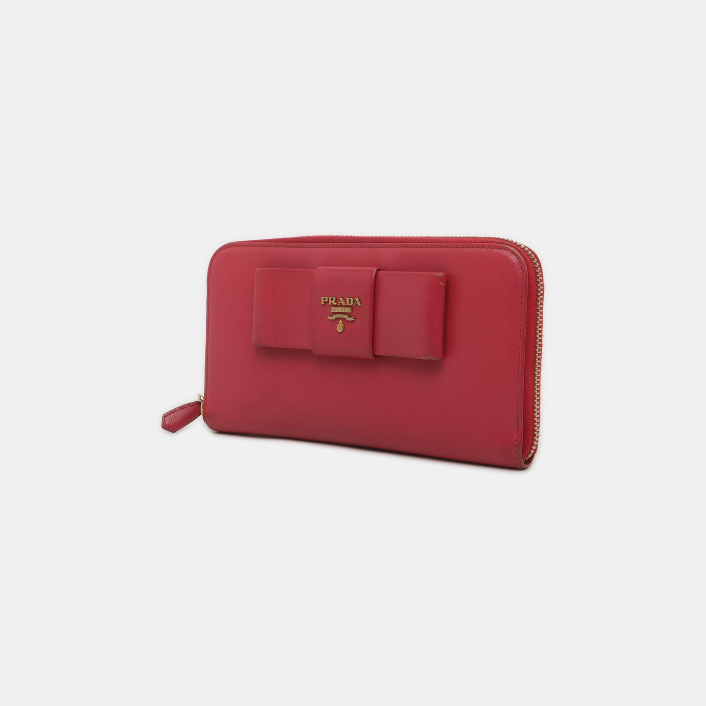 PRADA Fiocco Bow Red Leather Crosshatch Embossed Wallet Golden hardware-(SKU)-939810671
