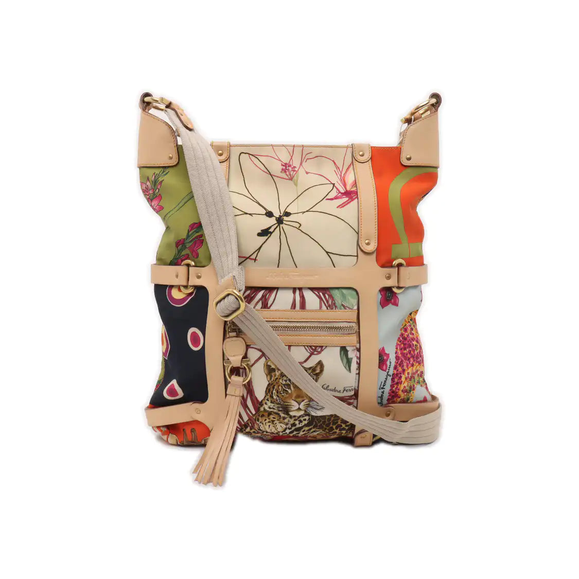 FERRAGAMO Multicolor Fabric Printed Shoulder Bag Golden hardware-(SKU)-940043574