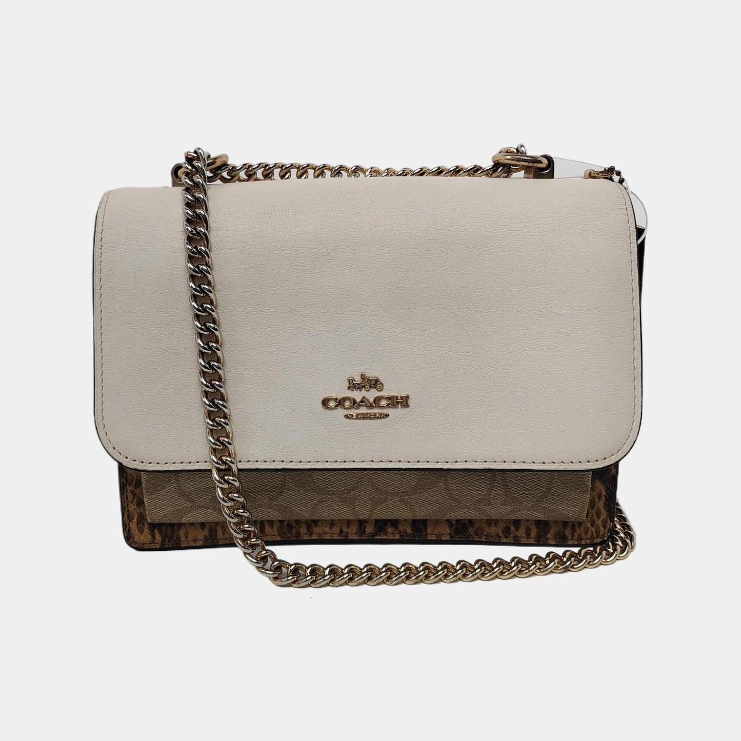 COACH KLARE Beige Leather Old Flower Embossed Crossbody Bag Shoulder Bag Golden hardware-(SKU)-942136285