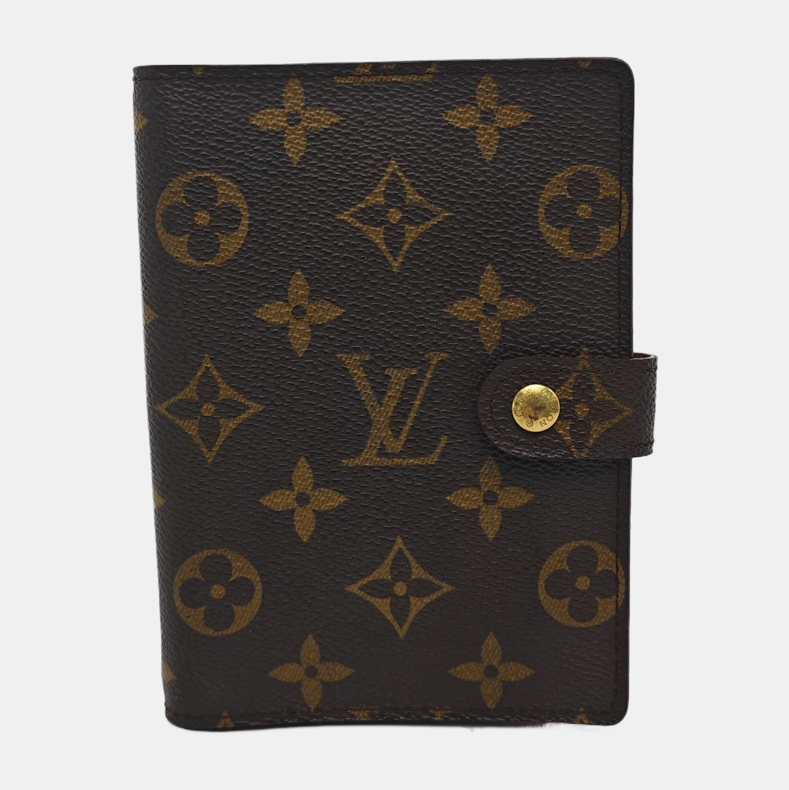 LOUIS VUITTON AGENDA Brown Coated Canvas Monogrammed Tote Handbag Golden hardware Vintage model-(SKU)-943035127