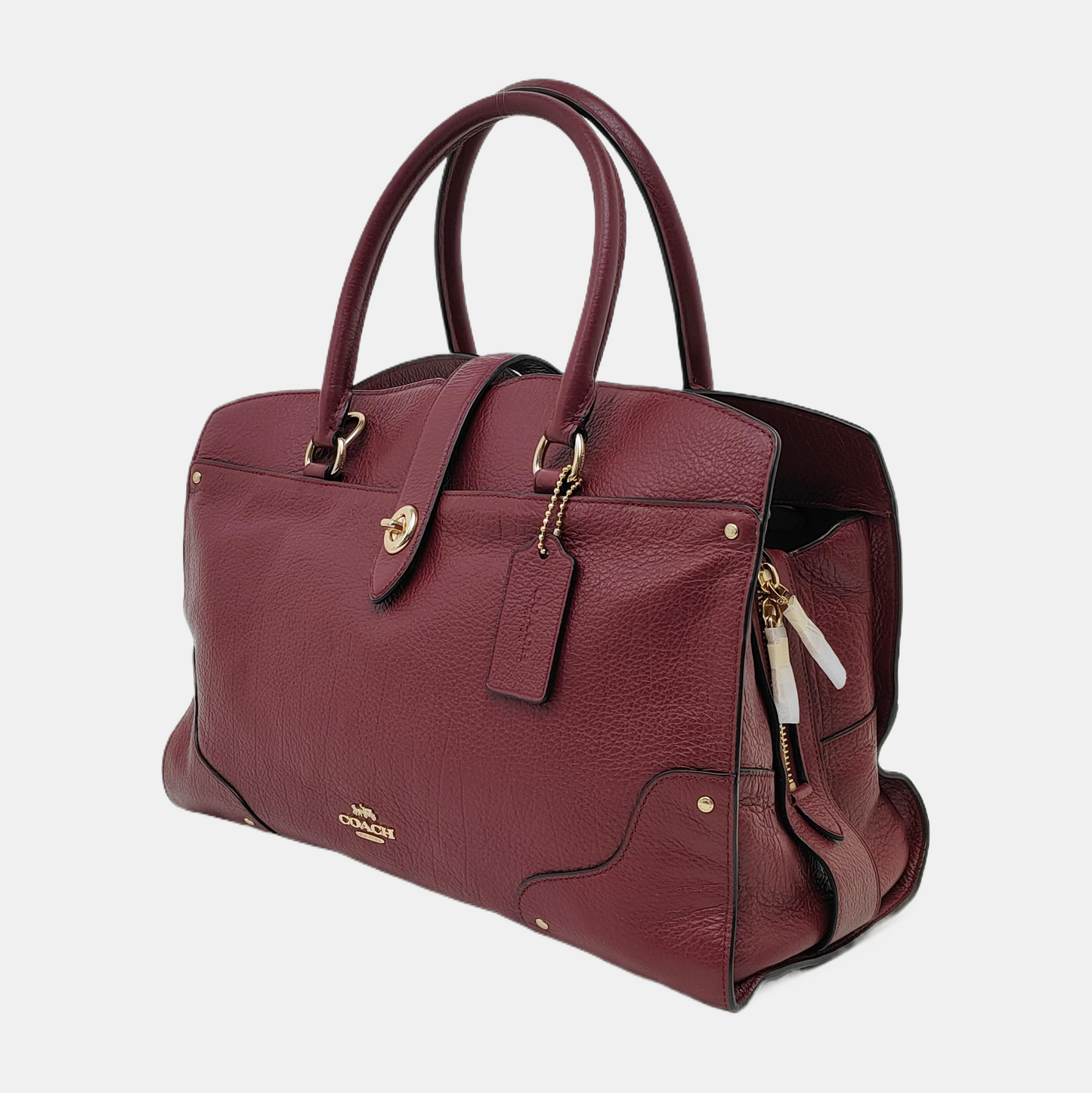 COACH MERCER Burgundy Cowhide Embossed Shoulder Bag Handbag Crossbody Golden hardware Removable shoulder strap-(SKU)-940526450