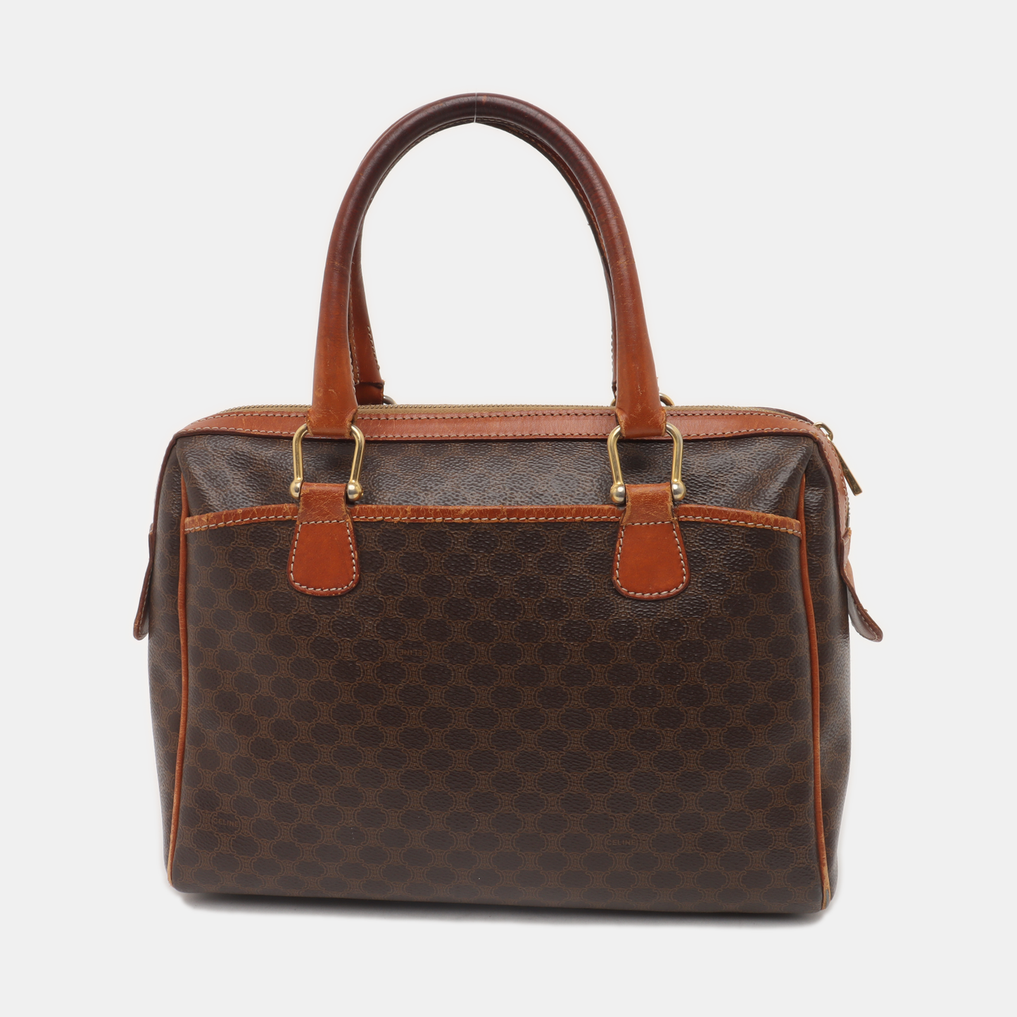 CELINE MACADAM Brown Coated Canvas Triumph Tote Bag Golden hardware-(SKU)-935552014