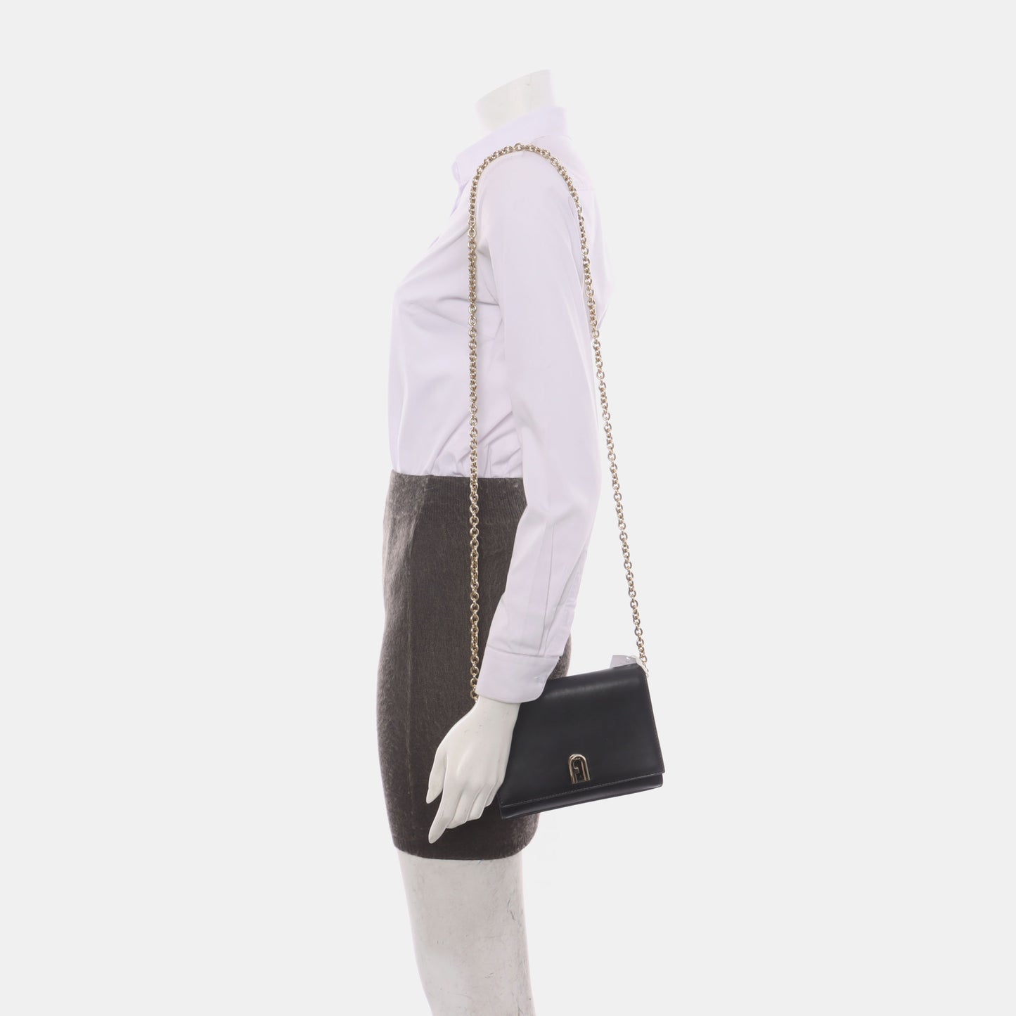FURLA Black Leather Crossbody Bag Golden hardware Removable shoulder strap-(SKU)-14470958