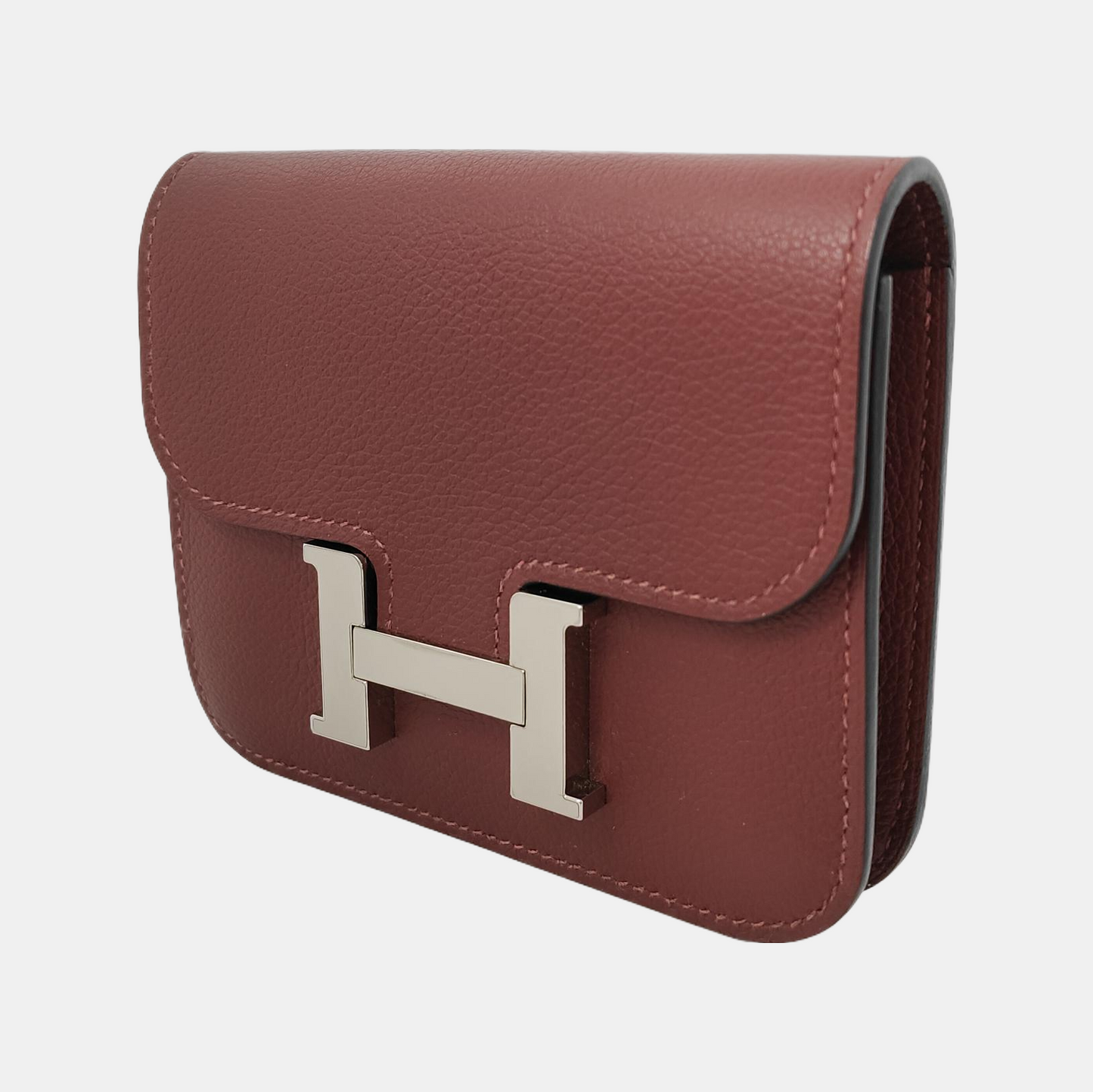 HERMÈS Constance Slim Hermes Red Evercolor Calfskin Constance Wallet Silver Hardware Y Engraving Pockets-(SKU)-946073587