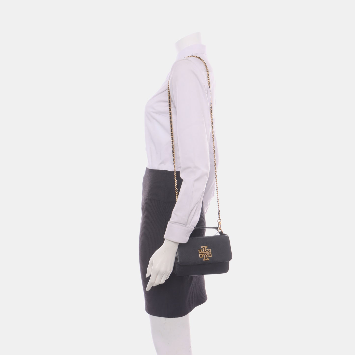 TORY BURCH Britten Black leather crossbody shoulder tote Golden hardware Removable shoulder strap-(SKU)-933116163
