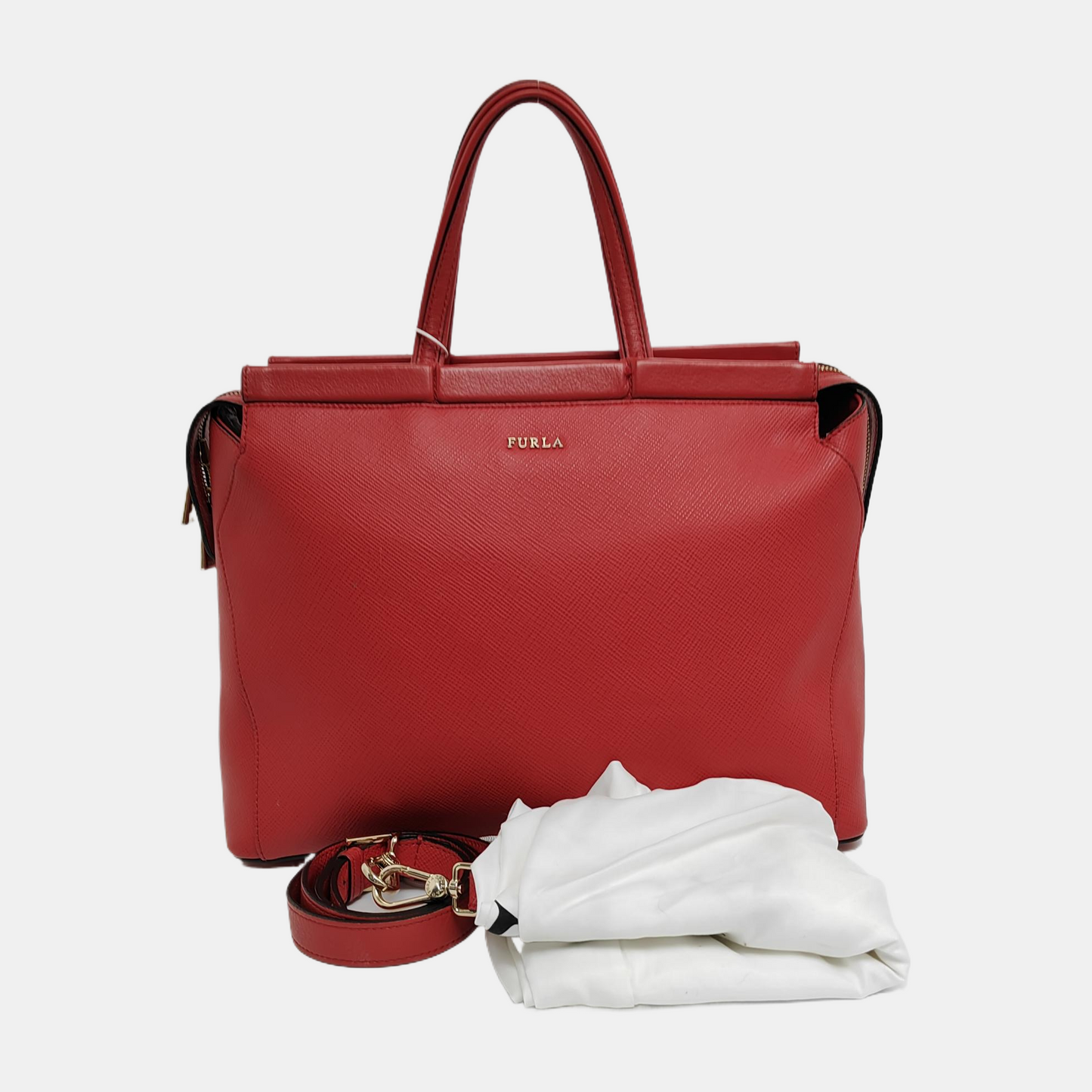 FURLA Tote bag Red Leather Crossbody Bag Handbag Single Shoulder Bag Golden hardware Removable shoulder strap-(SKU)-940601007