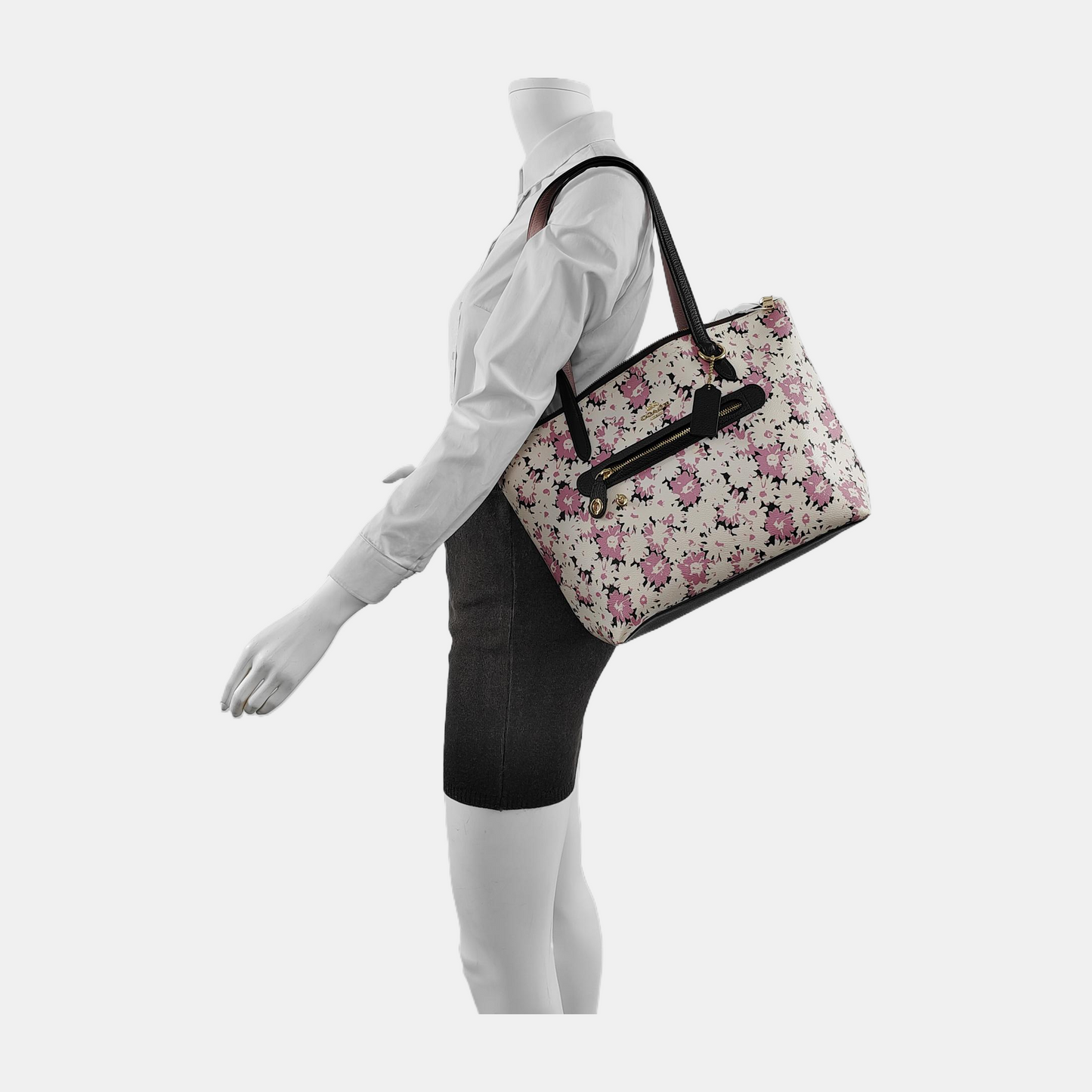 COACH Tote bag Large size White Coated Canvas Printed Carriage Single Shoulder Bag Handbag Golden hardware-(SKU)-942425943