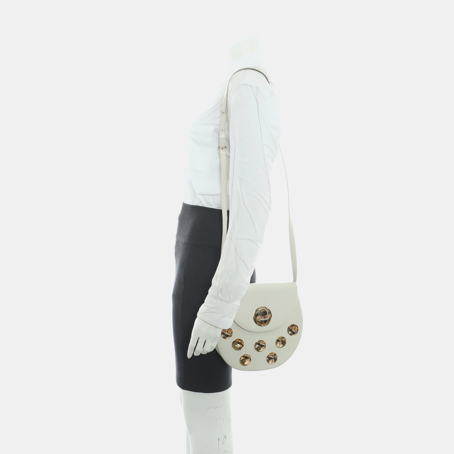 YSL White Cowhide Badge Backpack Shoulder Bag Crossbody Bag Golden hardware-(SKU)-12304676