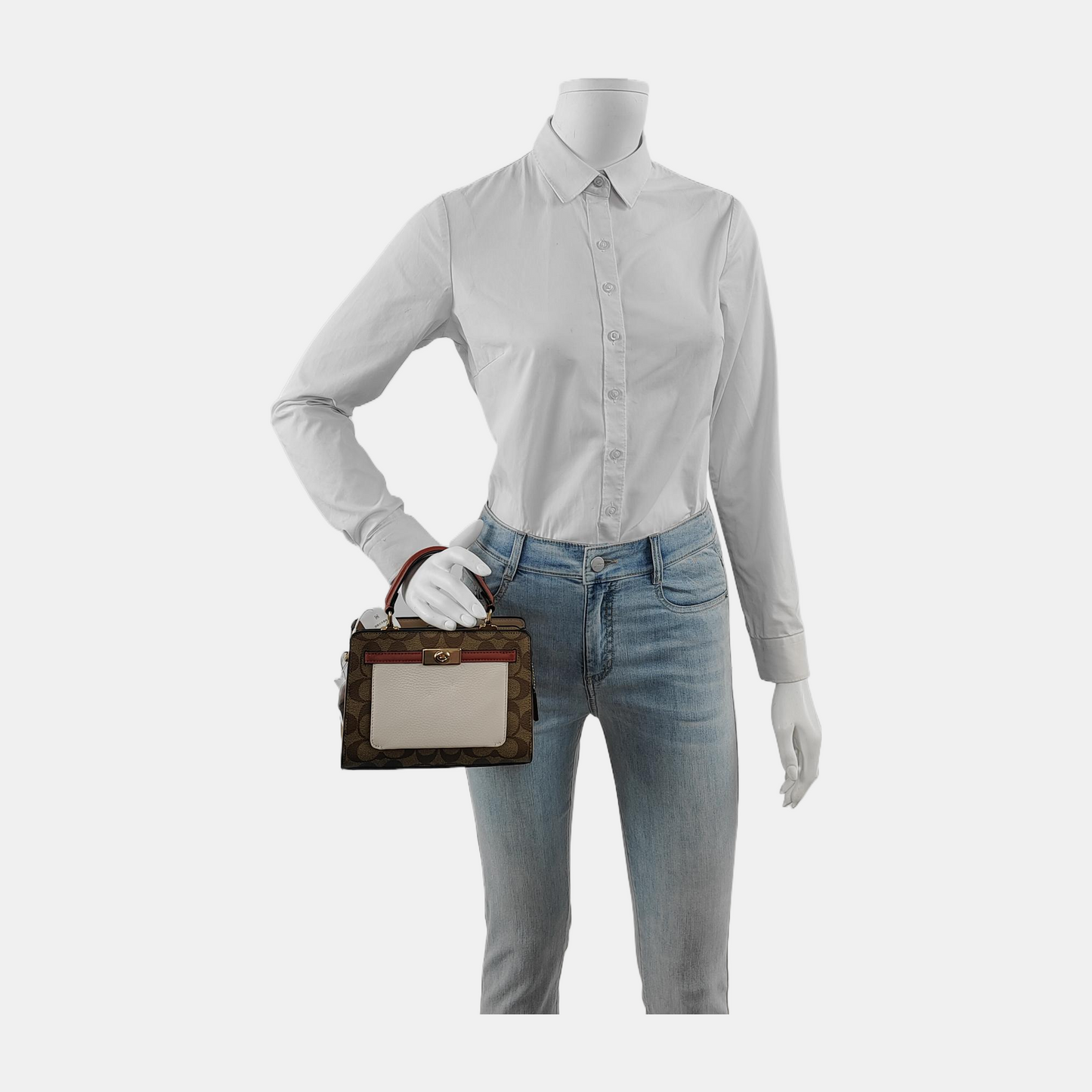COACH Khaki Coated Canvas Old Flower Tote Bag Golden hardware-(SKU)-942930145