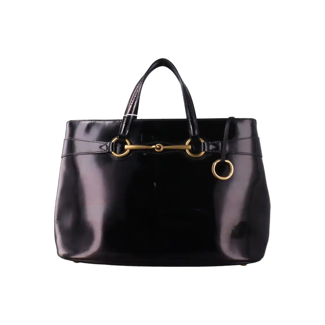 GUCCI Horsebit 1955 Black Patent Leather Saddle Bag Crossbody Bag Tote Bag Golden hardware Removable shoulder strap-(SKU)-933334082