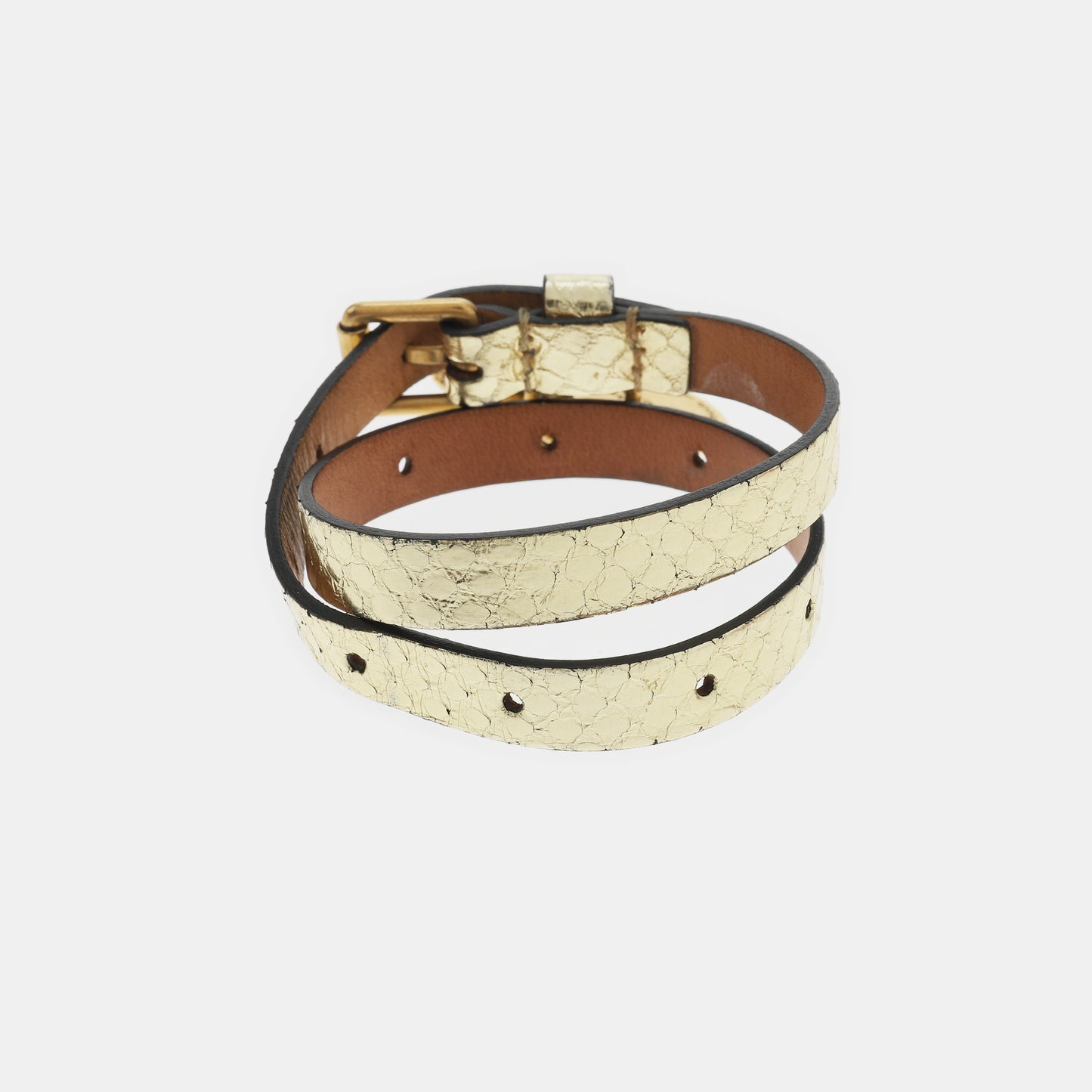 Alexander McQUEEN Gold Leather Alloy Bracelet Length41cm-(SKU)-929516837