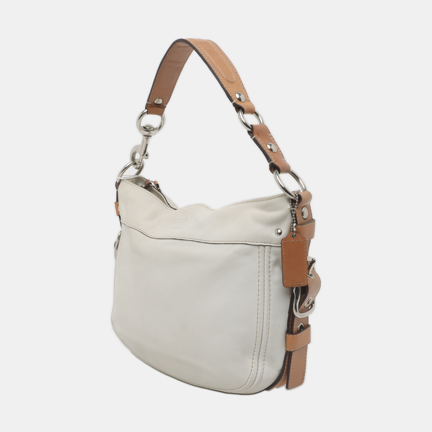 COACH White Leather Single Shoulder Bag Handbag Silver Hardware-(SKU)-935403278