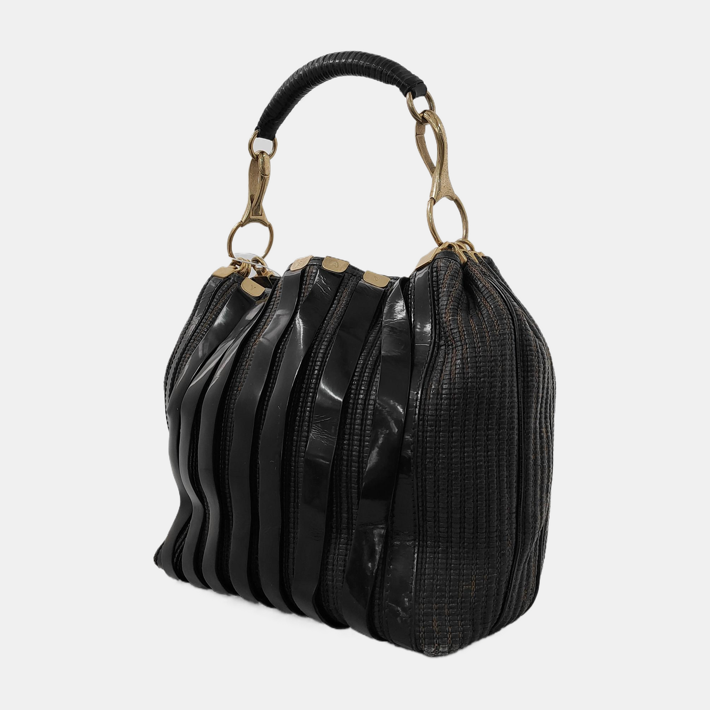 VERSACE Black Leather Single Shoulder Bag Handbag Golden hardware Removable shoulder strap-(SKU)-942991714