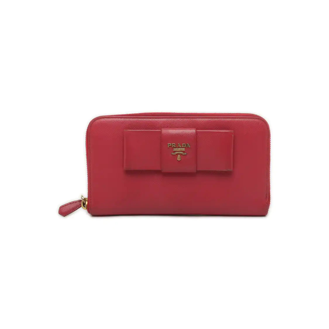 PRADA Fiocco Bow Red Leather Crosshatch Embossed Wallet Golden hardware-(SKU)-939810671
