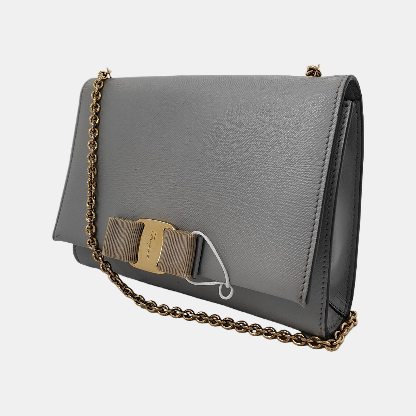 FERRAGAMO Ginny Grey Leather Crossbody Single Shoulder Bag Golden hardware-(SKU)-944502659