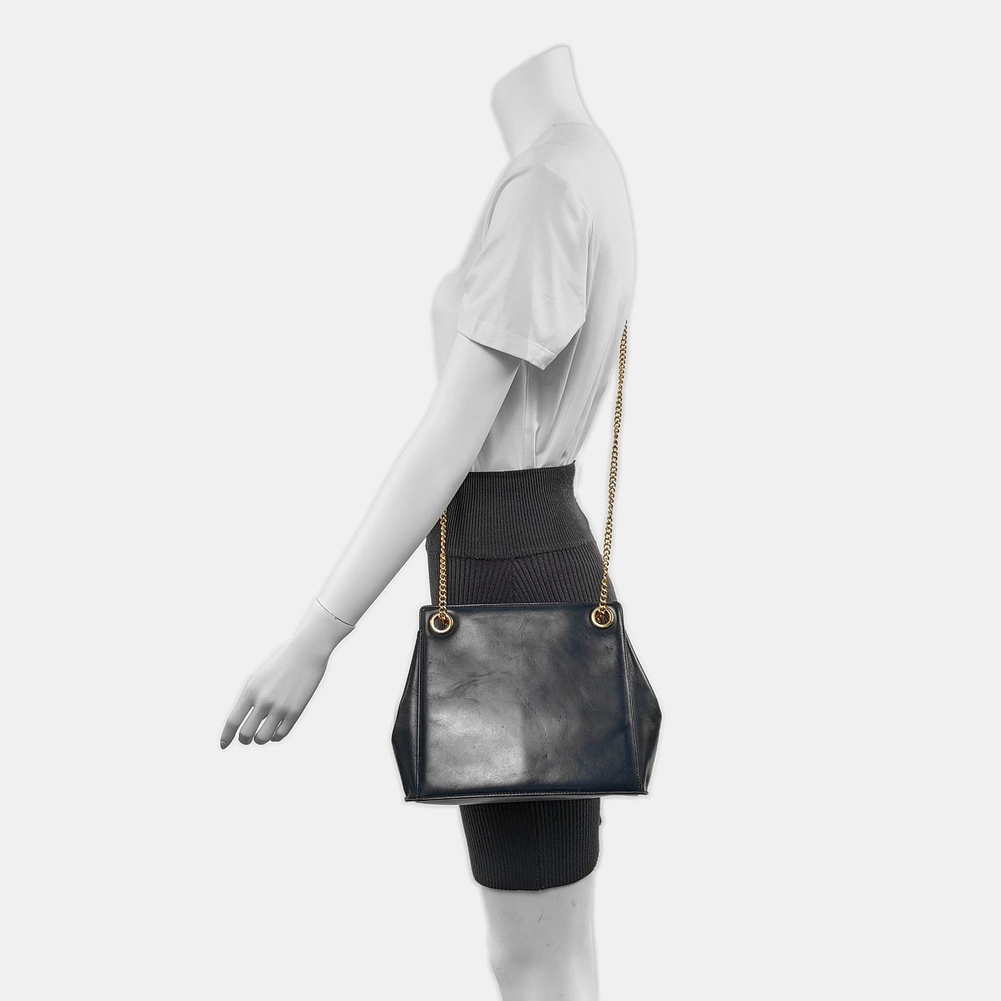 FERRAGAMO Dark Blue Cowhide Embossed Crossbody Bag Single Shoulder Bag Handbag Golden hardware-(SKU)-940146555