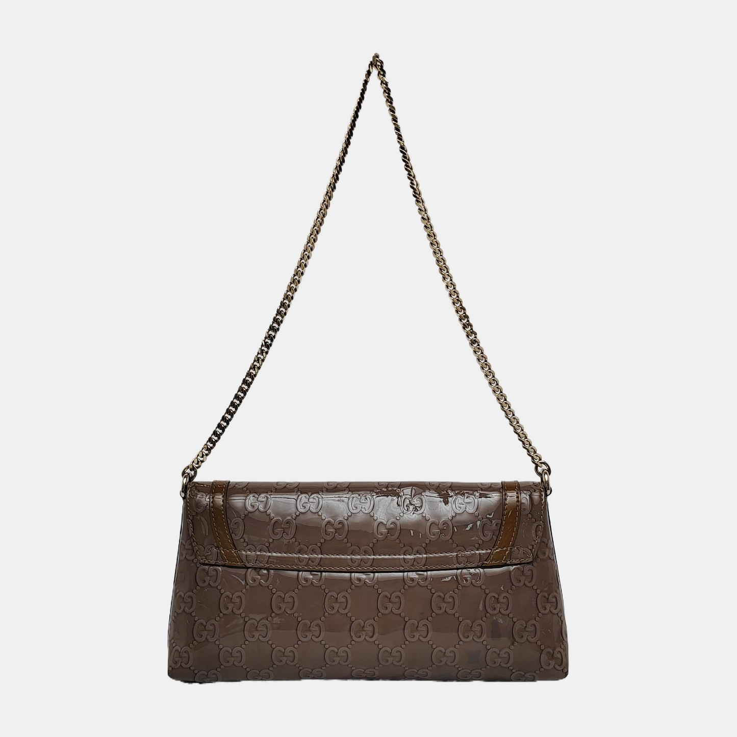 GUCCI Light Purple Patent Leather Monogram Damask Single Shoulder Bag Golden hardware-(SKU)-942136381