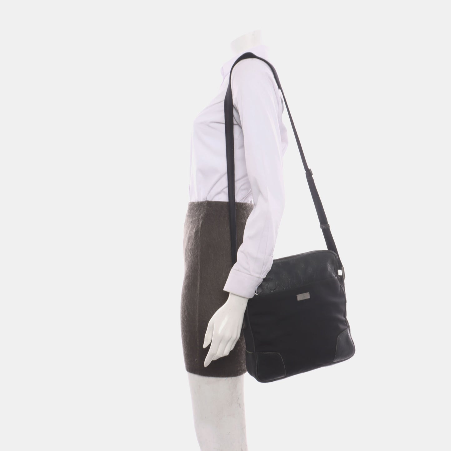GUCCI Messenger Black fabric textured crossbody single shoulder bag Silver Hardware-(SKU)-928563851
