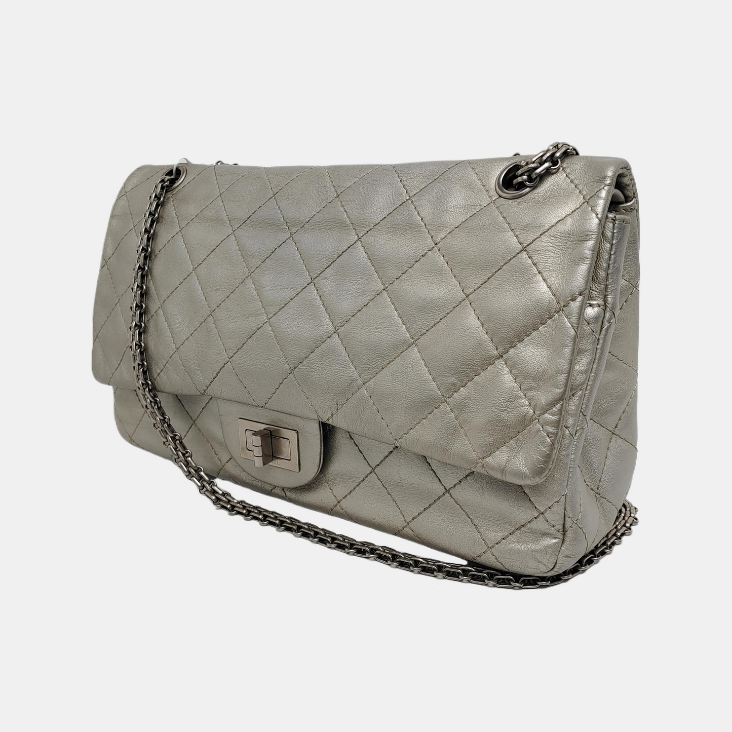 CHANEL 2.55 Silver Sheepskin Quilted Crossbody Shoulder Bag Silver Hardware 12 Flap-(SKU)-941216566