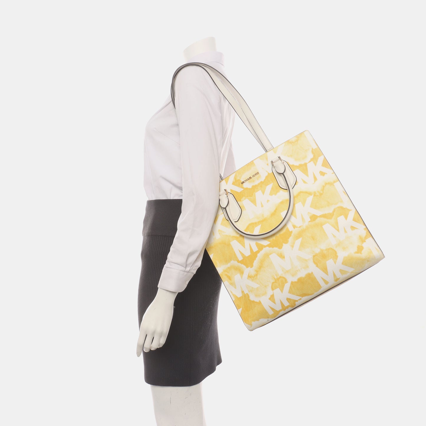 MICHAEL KORS Mercer Yellow Coated Canvas Monogrammed Single Shoulder Bag Handbag Golden hardware-(SKU)-937777221
