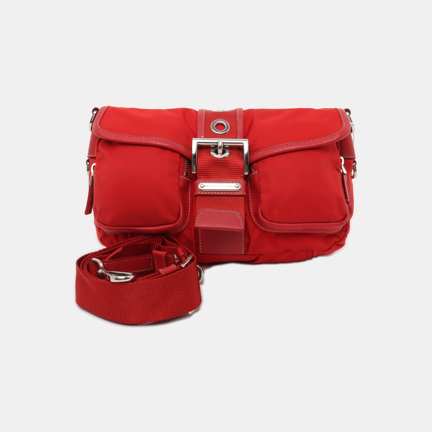 PRADA Red Nylon Single Shoulder Bag Silver Hardware Removable shoulder strap-(SKU)-939884646