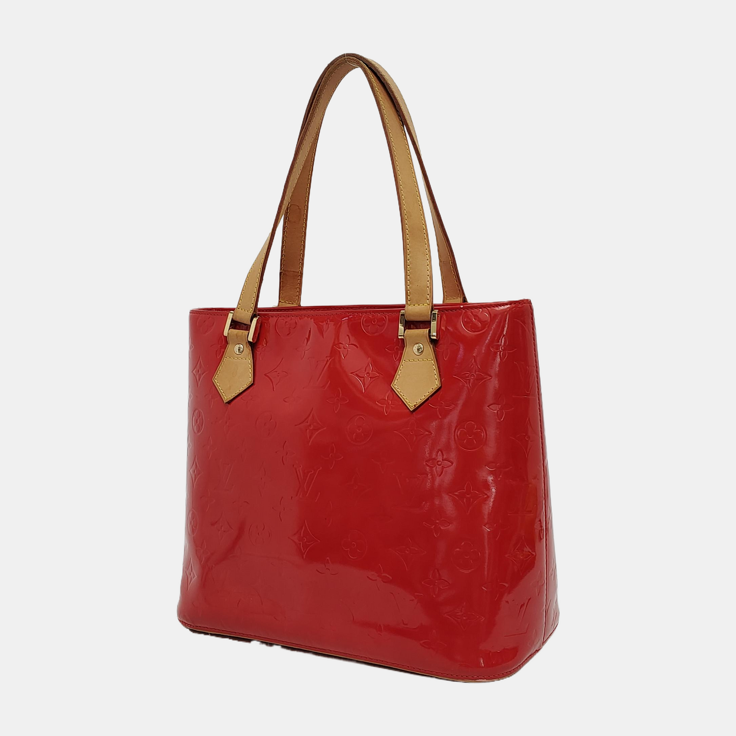 LOUIS VUITTON HOUSTON Red Lacquered Leather Texture Handbag Shoulder Bag Golden hardware Vintage model-(SKU)-943924336