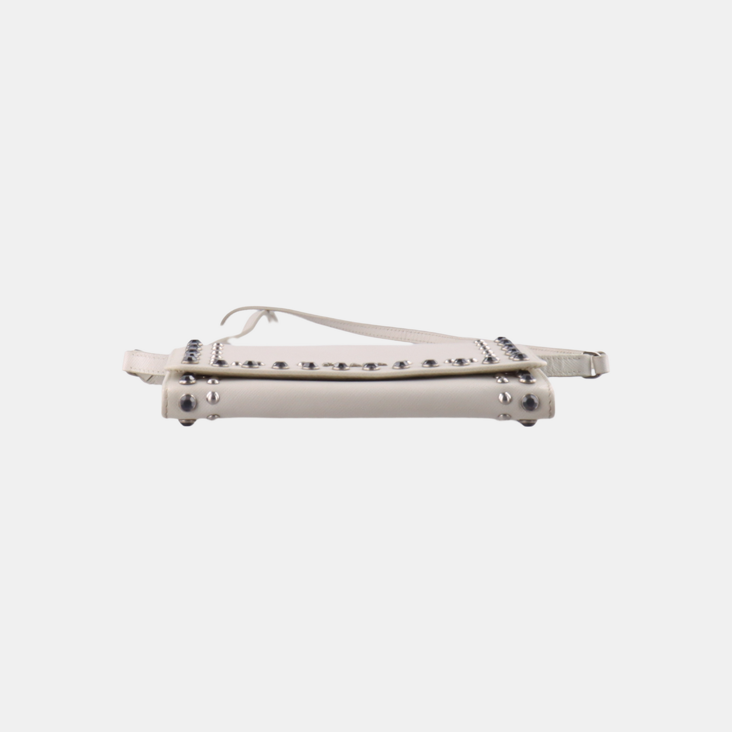 PRADA White Cowhide Crisscross Studs Single Shoulder Bag Crossbody Bag Silver Hardware Removable shoulder strap-(SKU)-935053572