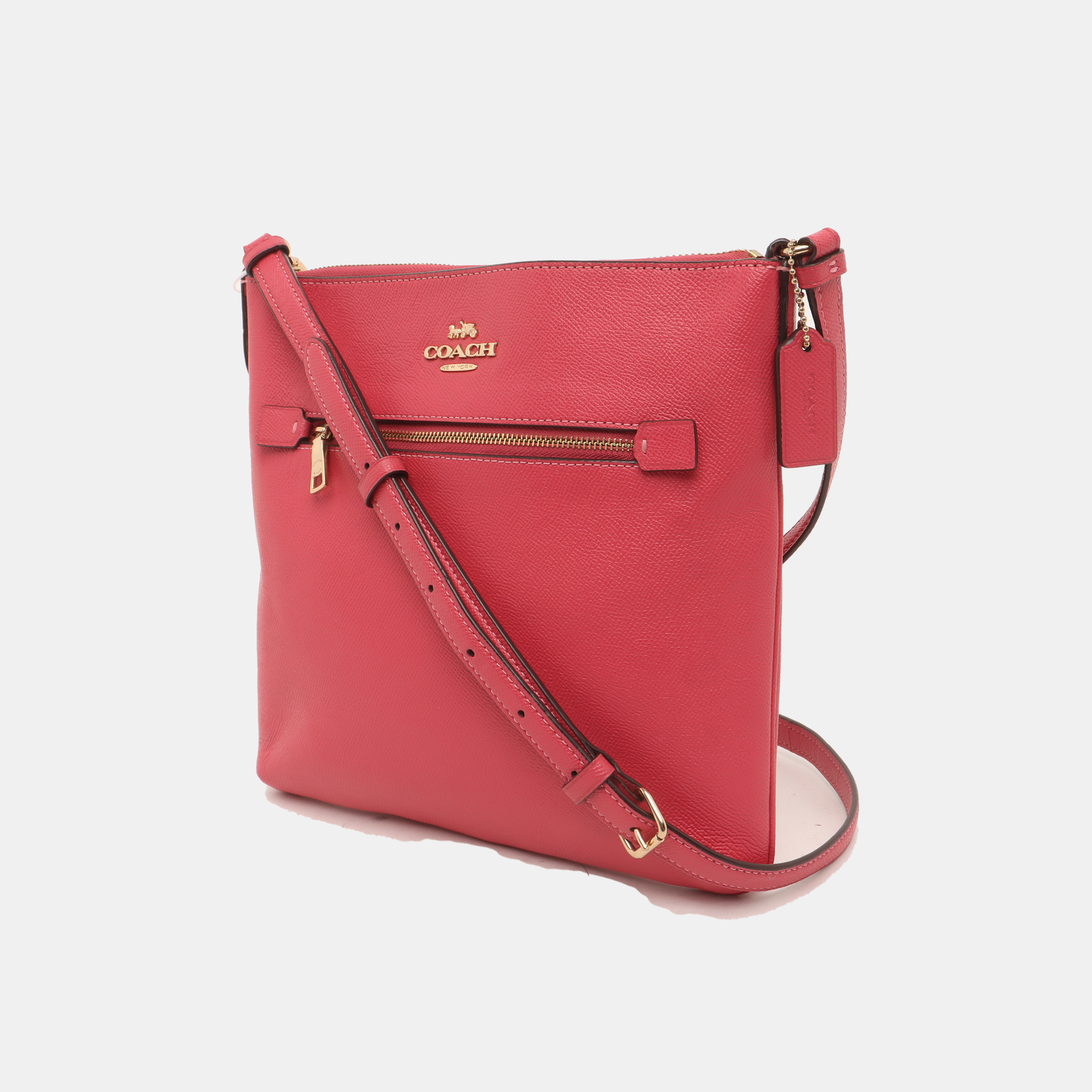 COACH Fuchsia Leather Carriage Single Shoulder Bag Crossbody Bag Golden hardware-(SKU)-14238805