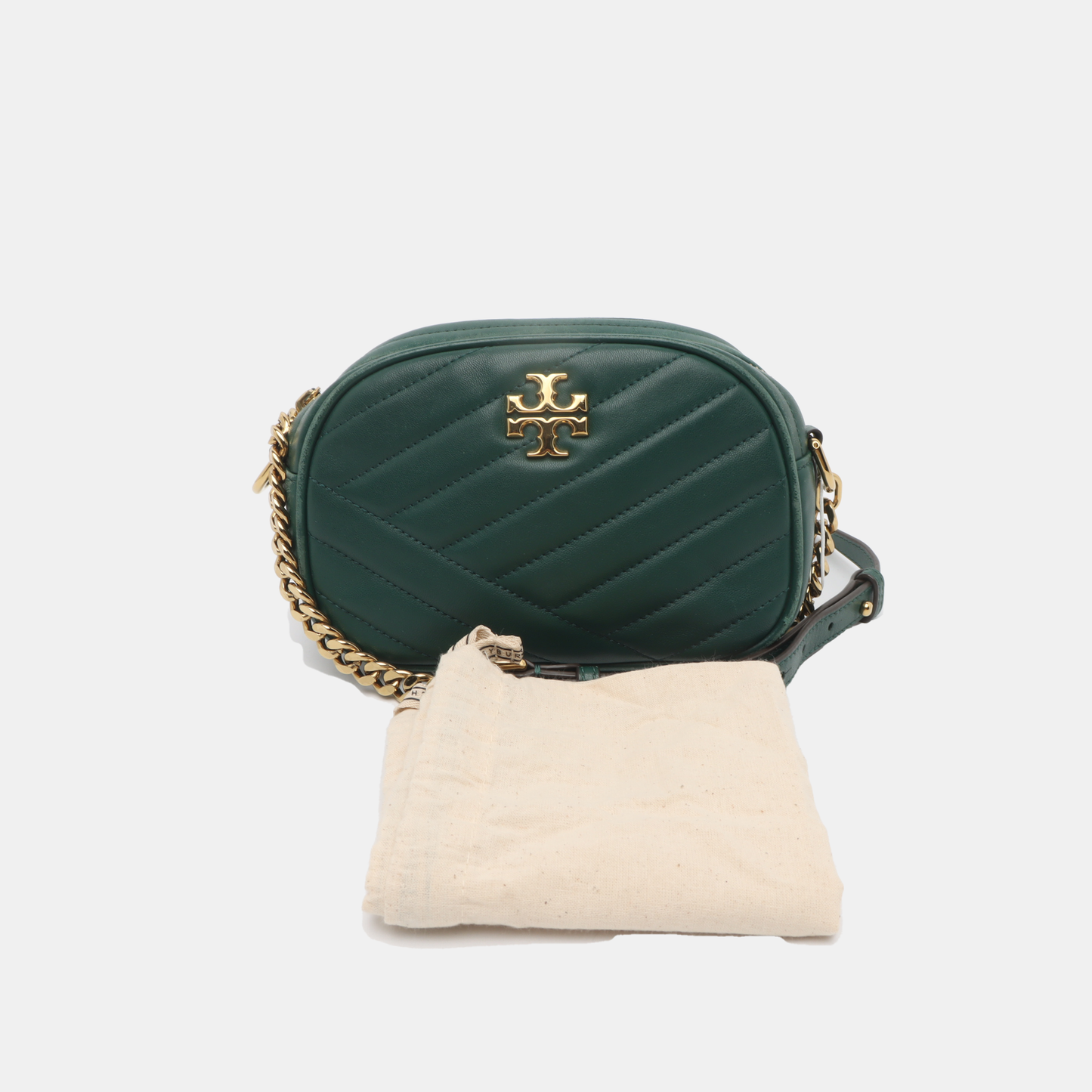 TORY BURCH Kira Small size Dark Green Sheepskin Quilted Crossbody Single Shoulder Bag Golden hardware-(SKU)-936318377