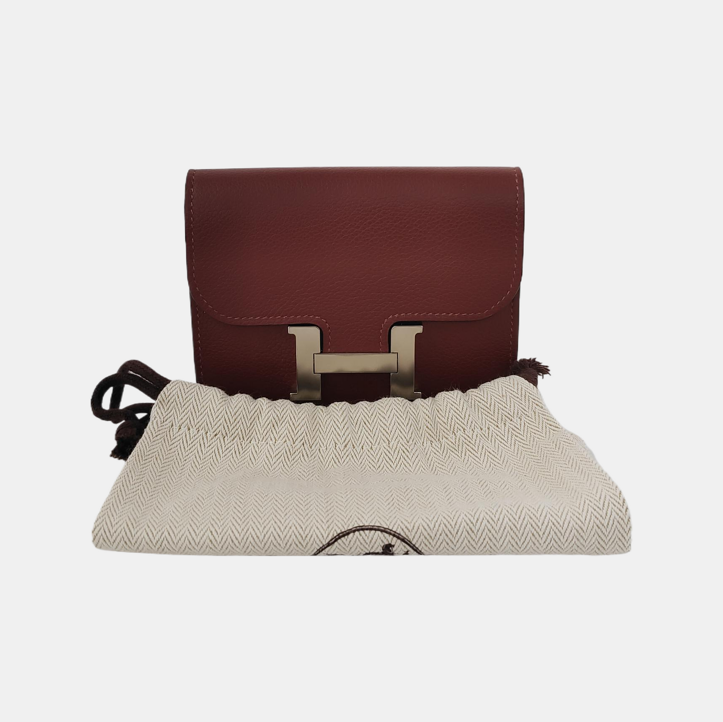 HERMÈS Constance Slim Hermes Red Evercolor Calfskin Constance Wallet Silver Hardware Y Engraving Pockets-(SKU)-946073587