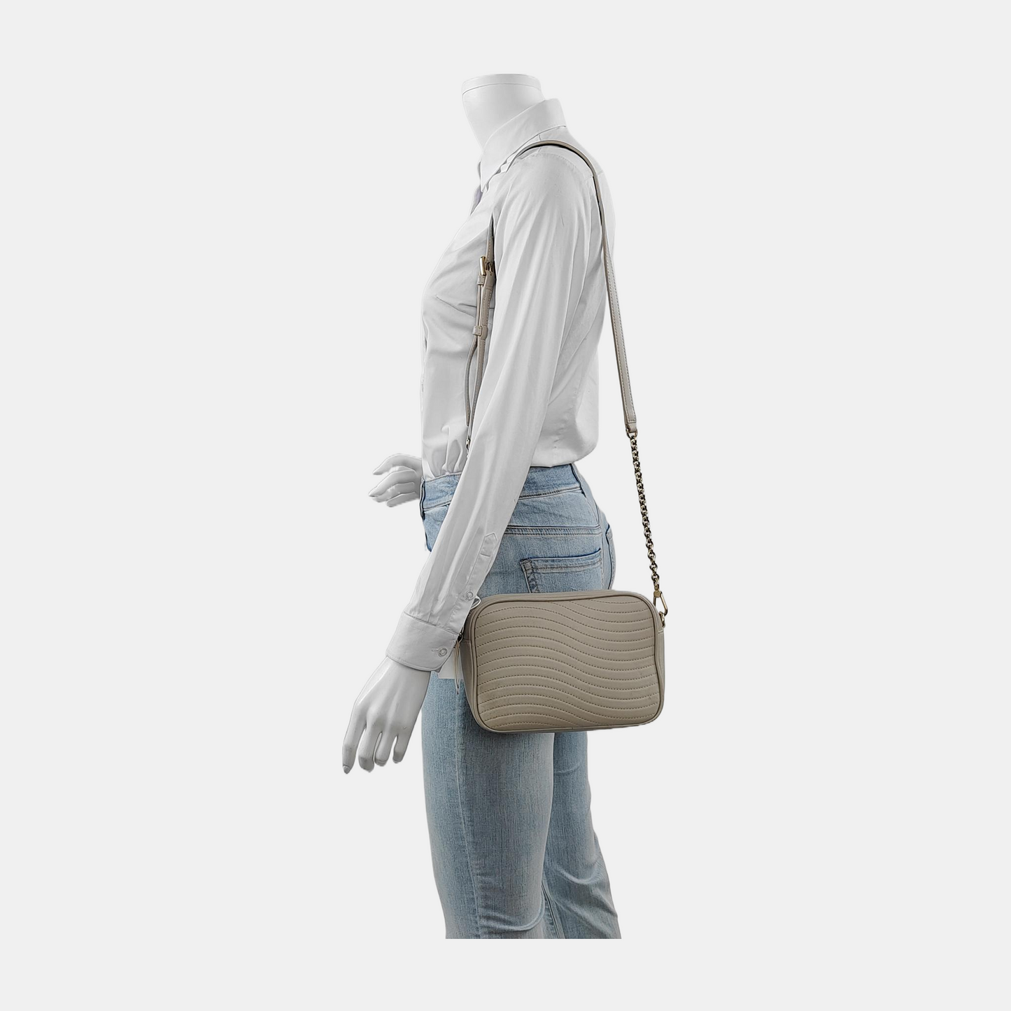 FURLA Camera Bag Light gray leather quilted crossbody single shoulder bag handbag Golden hardware Removable shoulder strap-(SKU)-941201203
