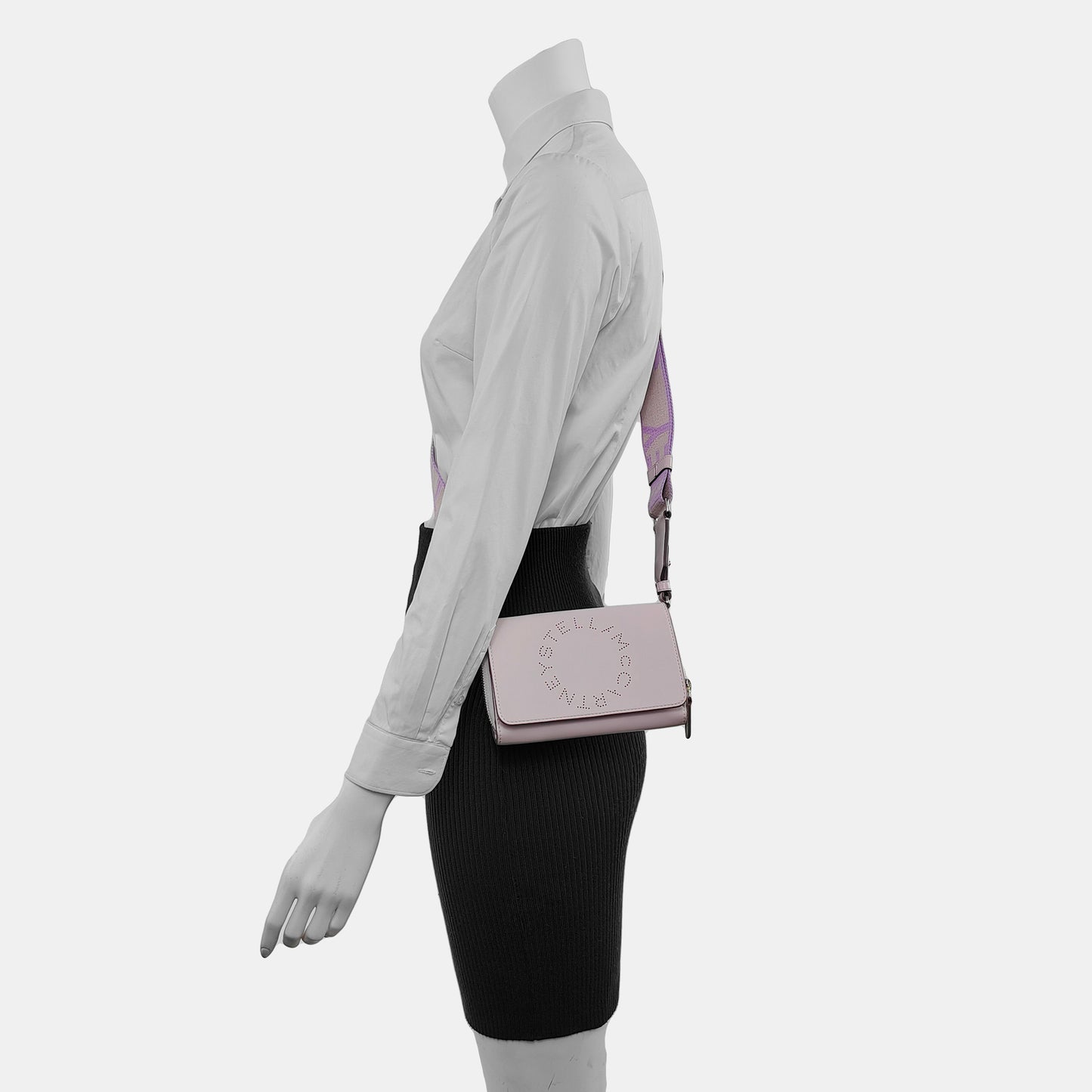 STELLA McCARTNEY Stella Logo Purple Leather Cutout Crossbody Shoulder Handbag Clutch Silver Hardware Removable shoulder strap-(SKU)-940252435